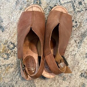 BOC Tan Leather Sandals with Ankle Strap